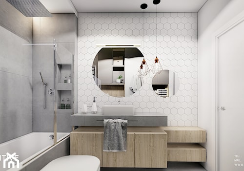 MIESZKANIE REMBERTÓW - Średnia bez okna z lustrem łazienka, styl minimalistyczny - zdjęcie od INVENTIVE studio