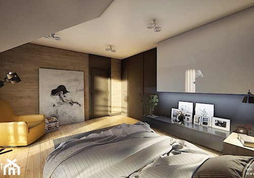 DOM W PŁOCKU - Duża czarna szara sypialnia na poddaszu, styl nowoczesny - zdjęcie od INVENTIVE studio