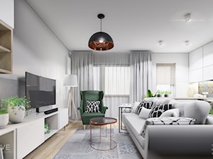 MIESZKANIE REMBERTÓW - Średni biały szary salon z kuchnią, styl minimalistyczny - zdjęcie od INVENTIVE studio