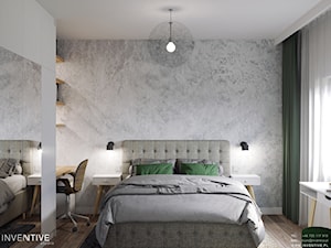 MARKI - Średnia szara z biurkiem sypialnia, styl minimalistyczny - zdjęcie od INVENTIVE studio