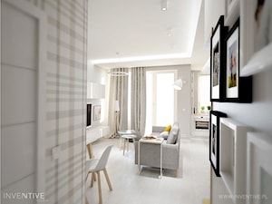 GEOMETRYCZNIE z pastelową nutą - Mały biały salon z kuchnią z jadalnią z tarasem / balkonem, styl nowoczesny - zdjęcie od INVENTIVE studio