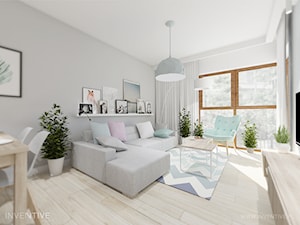 pasteLOVE - Mały biały szary salon z jadalnią, styl skandynawski - zdjęcie od INVENTIVE studio
