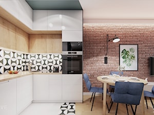 WARSZAWA URSYNÓW - Mała otwarta z salonem z zabudowaną lodówką kuchnia w kształcie litery l, styl nowoczesny - zdjęcie od INVENTIVE studio