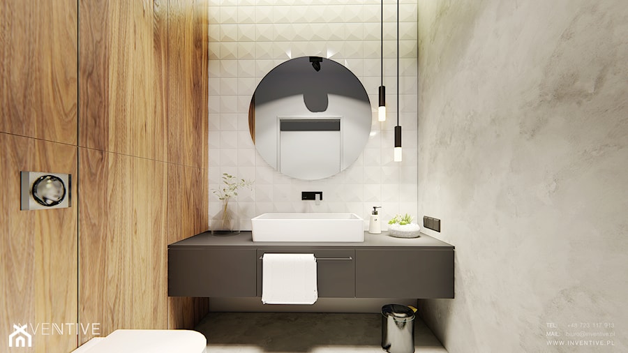 MAKÓW MAZOWIECKI - Mała bez okna z lustrem z marmurową podłogą łazienka, styl nowoczesny - zdjęcie od INVENTIVE studio