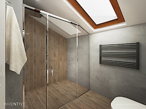 PROJEKT DOMU - Mała na poddaszu łazienka z oknem, styl industrialny - zdjęcie od INVENTIVE studio