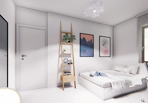 GDYNIA - Średnia biała z biurkiem sypialnia, styl minimalistyczny - zdjęcie od INVENTIVE studio