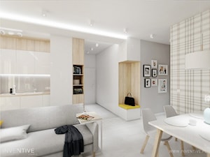 GEOMETRYCZNIE z pastelową nutą - Średni biały salon z kuchnią z jadalnią, styl nowoczesny - zdjęcie od INVENTIVE studio