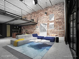 LOFTOWO INDUSTRIALNIE - Średni czarny salon z antresolą, styl industrialny - zdjęcie od INVENTIVE studio