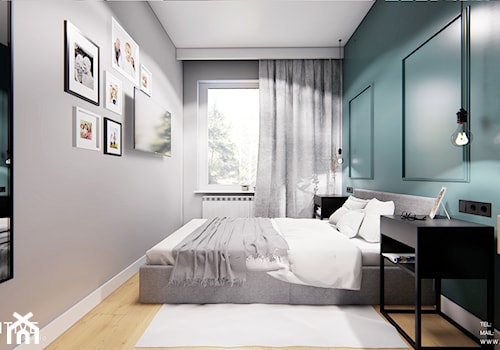 WARSZAWA URSYNÓW - Średnia szara zielona z biurkiem sypialnia, styl nowoczesny - zdjęcie od INVENTIVE studio
