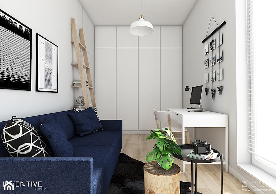 Żoli Żoli - Średnie w osobnym pomieszczeniu z sofą białe z fotografiami na ścianie biuro, styl minimalistyczny - zdjęcie od INVENTIVE studio