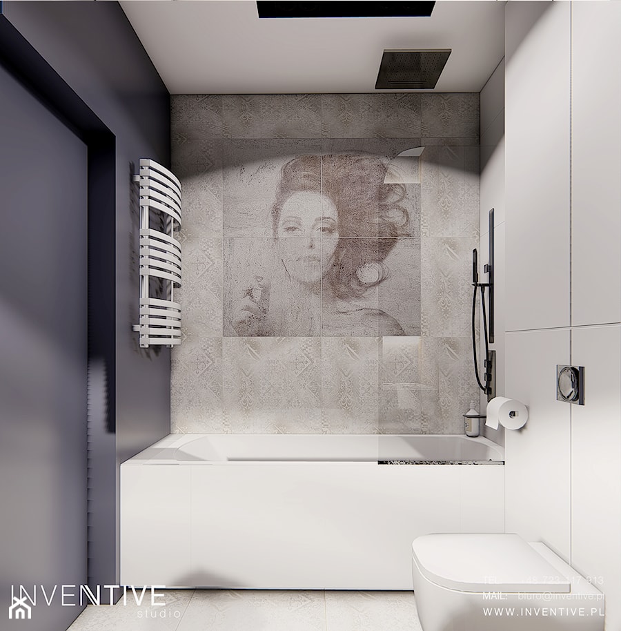 WARSZAWA Wilanów - Średnia bez okna z lustrem z punktowym oświetleniem łazienka, styl nowoczesny - zdjęcie od INVENTIVE studio