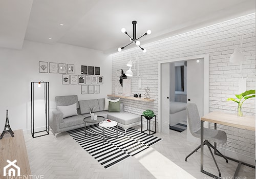INDUSTRIALNIE - Mały biały salon, styl industrialny - zdjęcie od INVENTIVE studio