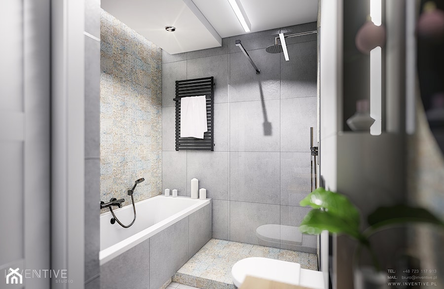 Ursynów - Średnia bez okna z punktowym oświetleniem łazienka, styl nowoczesny - zdjęcie od INVENTIVE studio
