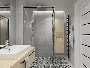 PROJEKT DOMU - Średnia bez okna z lustrem z punktowym oświetleniem łazienka, styl industrialny - zdjęcie od INVENTIVE studio