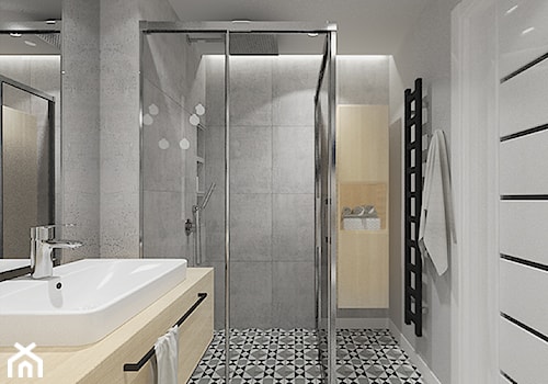 PROJEKT DOMU - Średnia bez okna z lustrem z punktowym oświetleniem łazienka, styl industrialny - zdjęcie od INVENTIVE studio