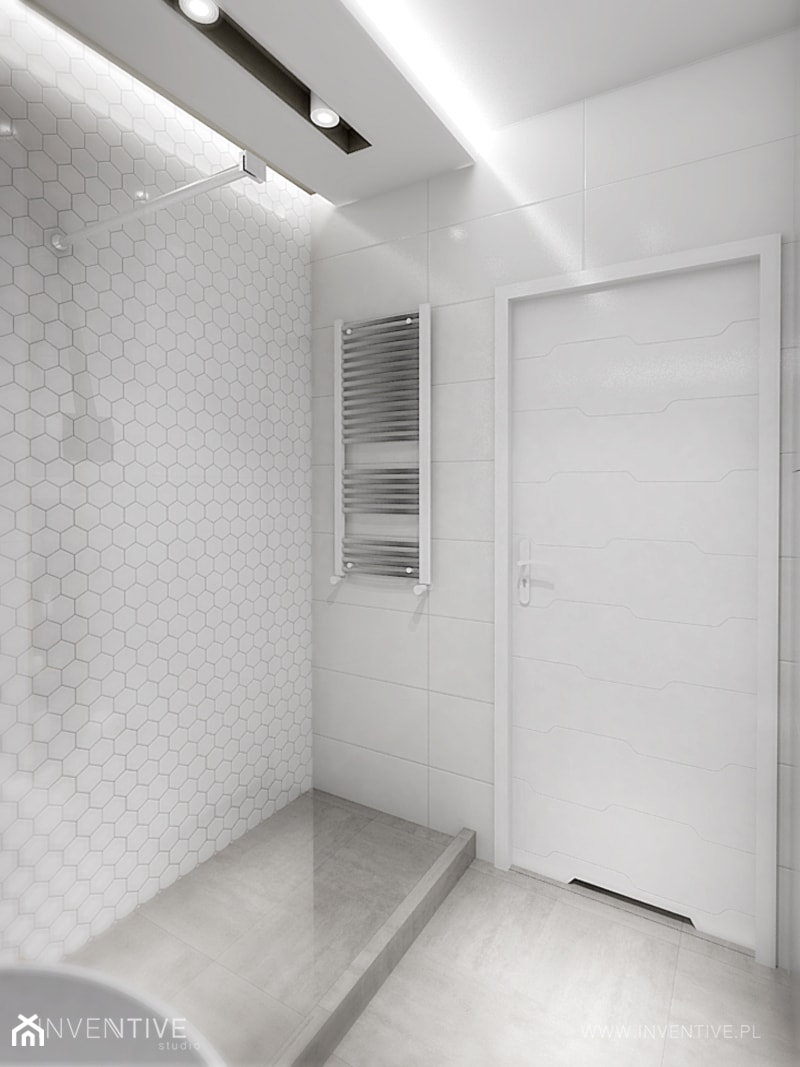 DELIKATNIE - Mała bez okna z punktowym oświetleniem łazienka, styl minimalistyczny - zdjęcie od INVENTIVE studio