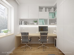 MIESZKANIE DWUPOZIOMOWE z miętowym akcentem - Małe z zabudowanym biurkiem szare biuro, styl nowoczesny - zdjęcie od INVENTIVE studio