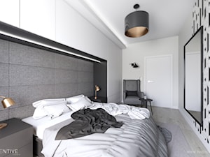 MIESZKANIE 70m2 w Łodzi - Duża biała czarna szara sypialnia, styl minimalistyczny - zdjęcie od INVENTIVE studio