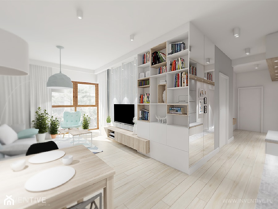 pasteLOVE - Średni biały szary salon z jadalnią, styl skandynawski - zdjęcie od INVENTIVE studio