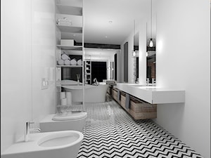 LOFTOWO INDUSTRIALNIE - Duża na poddaszu bez okna z lustrem z dwoma umywalkami łazienka, styl indus ... - zdjęcie od INVENTIVE studio