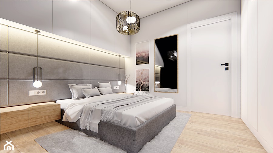 DOM POZNAŃ - Średnia biała szara sypialnia, styl nowoczesny - zdjęcie od INVENTIVE studio