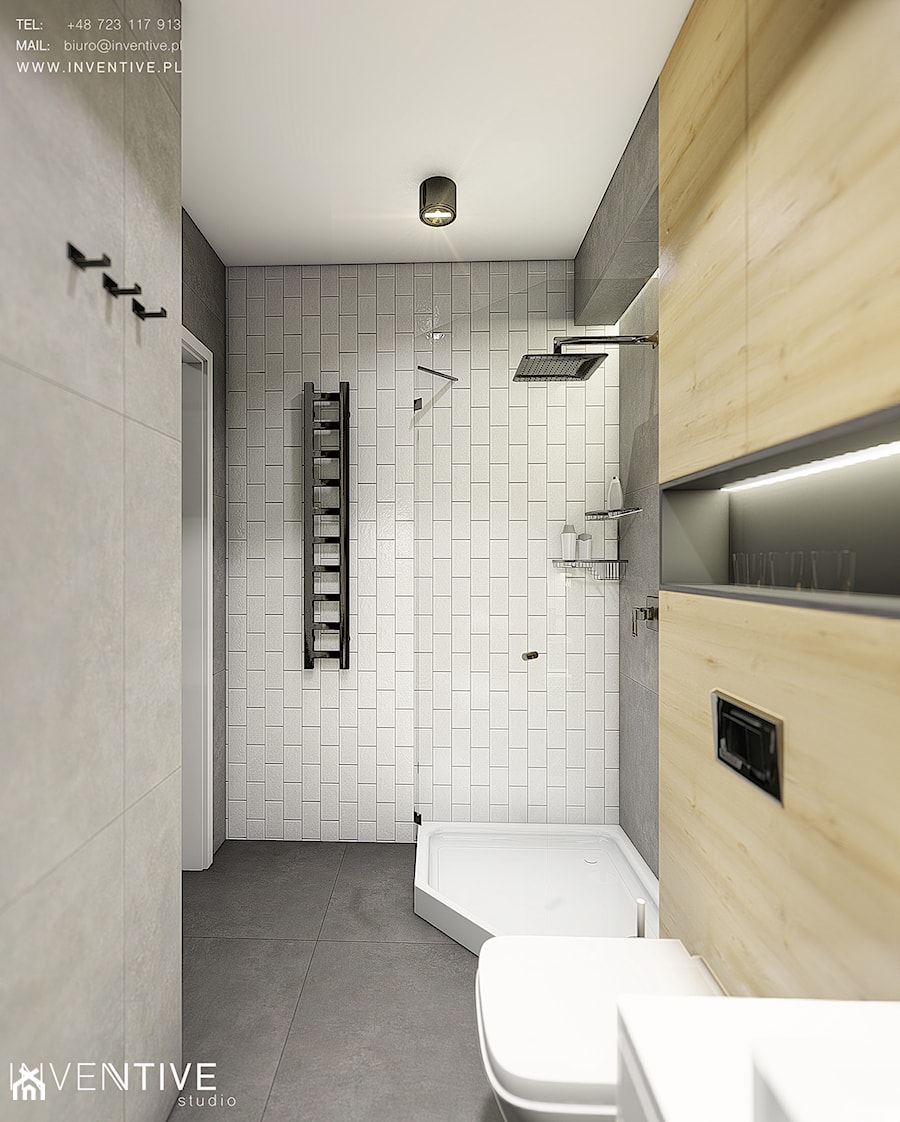 ŁAZIENKA CHOJNÓW - Średnia bez okna z punktowym oświetleniem łazienka, styl nowoczesny - zdjęcie od INVENTIVE studio