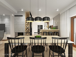 PROJEKT DOMU - Duża biała szara jadalnia jako osobne pomieszczenie, styl industrialny - zdjęcie od INVENTIVE studio