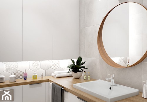 HEKSAGONALNY akcent - Mała bez okna z lustrem z punktowym oświetleniem łazienka, styl nowoczesny - zdjęcie od INVENTIVE studio