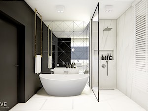 MAKÓW MAZOWIECKI - Średnia z lustrem z marmurową podłogą z punktowym oświetleniem łazienka z oknem, ... - zdjęcie od INVENTIVE studio