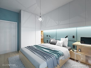 KONTRASTY - Średnia niebieska z biurkiem sypialnia, styl nowoczesny - zdjęcie od INVENTIVE studio
