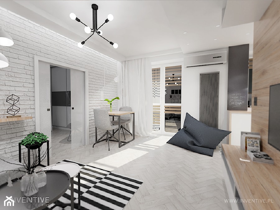 INDUSTRIALNIE - Średni biały salon z tarasem / balkonem, styl industrialny - zdjęcie od INVENTIVE studio