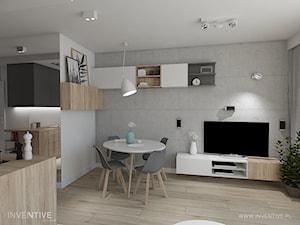 MĘSKI PUNKT WIDZENIA - Średni biały szary salon z jadalnią, styl minimalistyczny - zdjęcie od INVENTIVE studio