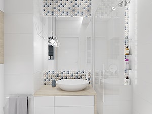 DELIKATNIE - Mała na poddaszu bez okna z lustrem łazienka, styl minimalistyczny - zdjęcie od INVENTIVE studio