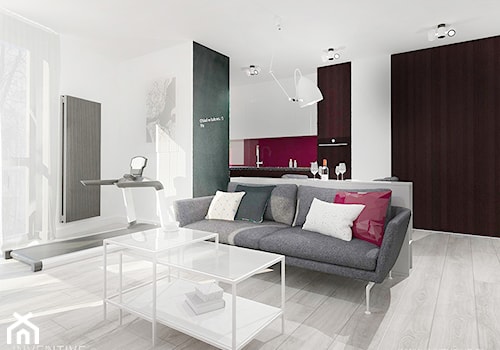DELIKATNA ELEGANCJA - Średni biały czarny salon z kuchnią z jadalnią, styl nowoczesny - zdjęcie od INVENTIVE studio