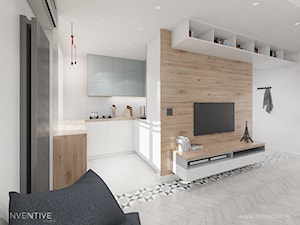 INDUSTRIALNIE - Biały salon z kuchnią, styl industrialny - zdjęcie od INVENTIVE studio