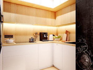Warszawa Targówek - Mała zamknięta czarna z zabudowaną lodówką z lodówką wolnostojącą z nablatowym zlewozmywakiem kuchnia w kształcie litery u, styl nowoczesny - zdjęcie od INVENTIVE studio