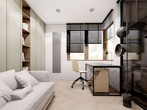 APARTAMENT Z ZAOKRĄGLONYMI NAROŻNIKAMI - Średnie w osobnym pomieszczeniu z sofą białe biuro, styl minimalistyczny - zdjęcie od INVENTIVE studio