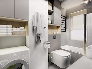 MIESZKANIE REMBERTÓW - Średnia z pralką / suszarką łazienka z oknem, styl minimalistyczny - zdjęcie od INVENTIVE studio