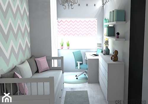 Wnętrze w bieli - Mały szary pokój dziecka dla dziecka dla nastolatka dla chłopca dla dziewczynki, styl nowoczesny - zdjęcie od Creartive Studio