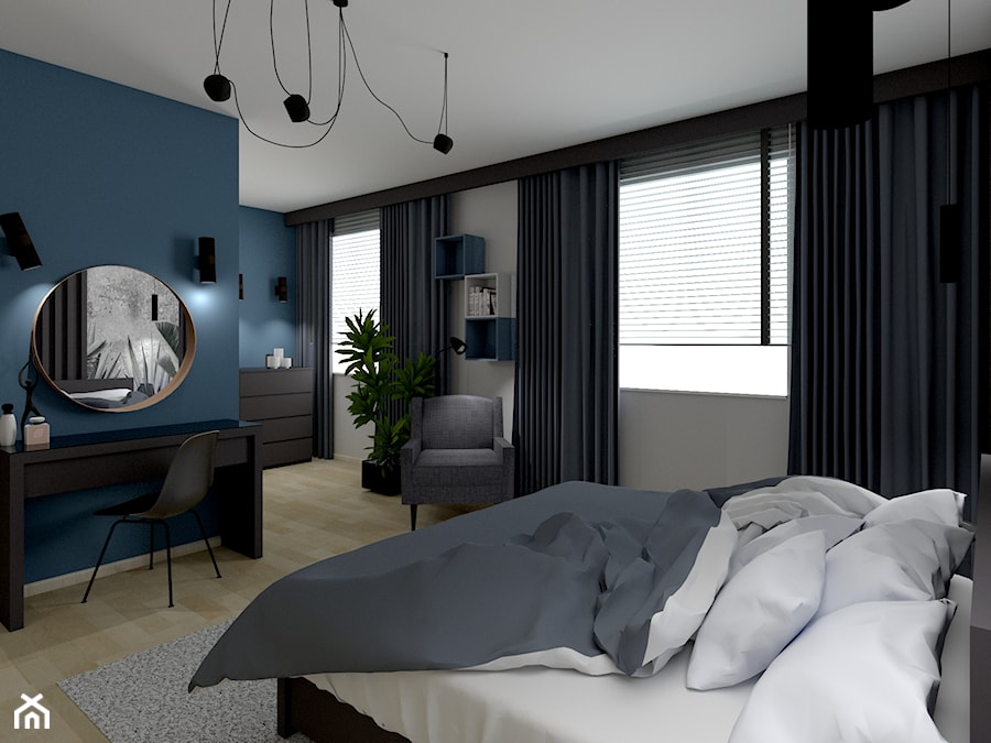 MIESZKANIE W LUBLINIE, SYPIALNIA - Średnia niebieska szara sypialnia - zdjęcie od SPATIO Projektowanie Wnętrz