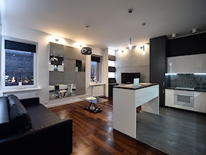THE BEST IN WARSAW PLAC KONSTYTUCJI - Duży biały czarny szary salon z kuchnią, styl nowoczesny - zdjęcie od HENDI Design