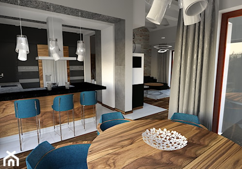 metamorfoza salonu - Średnia biała szara jadalnia w kuchni - zdjęcie od manawa studio