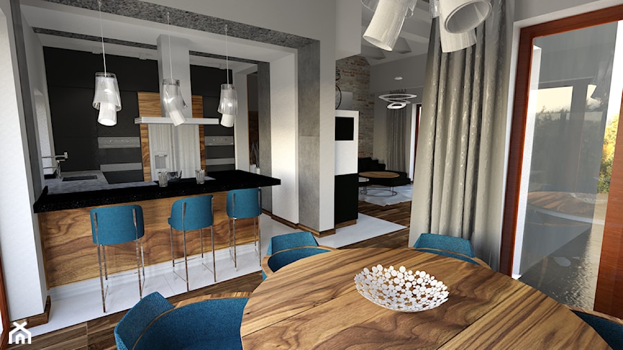 metamorfoza salonu - Średnia biała szara jadalnia w kuchni - zdjęcie od manawa studio