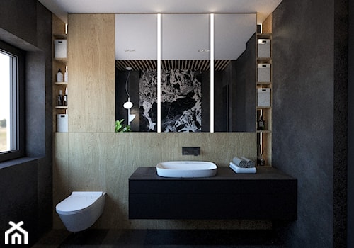DOM W RUDZICY - Mała z lustrem z punktowym oświetleniem łazienka z oknem, styl nowoczesny - zdjęcie od MANUKA pracownia projektowa