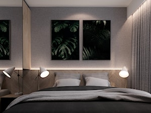 MIESZKANIE 55m2 DLA MŁODEJ PARY - Mała biała szara sypialnia - zdjęcie od MANUKA pracownia projektowa