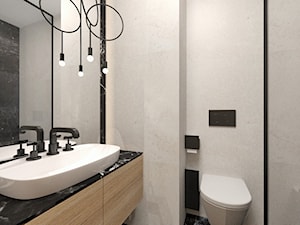 DOM W RUDZICY - Mała bez okna z lustrem z marmurową podłogą łazienka, styl nowoczesny - zdjęcie od MANUKA pracownia projektowa