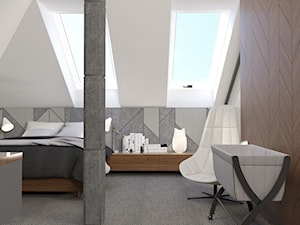 DOM W MYŚLENICACH DLA MŁODEJ PARY - Średnia biała szara sypialnia na poddaszu - zdjęcie od MANUKA pracownia projektowa