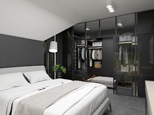 DOM W WILKOWICACH - Średnia biała czarna sypialnia na poddaszu z garderobą - zdjęcie od MANUKA pracownia projektowa