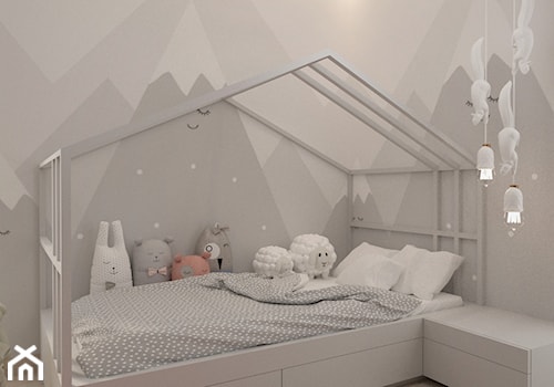 POKÓJ DLA MAŁEJ DZIEWCZYNKI - Średni biały szary pokój dziecka dla dziecka dla nastolatka dla chłopca dla dziewczynki, styl nowoczesny - zdjęcie od MANUKA pracownia projektowa
