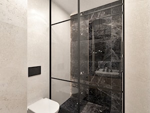 DOM W RUDZICY - Mała bez okna z marmurową podłogą z punktowym oświetleniem łazienka, styl nowoczesny - zdjęcie od MANUKA pracownia projektowa